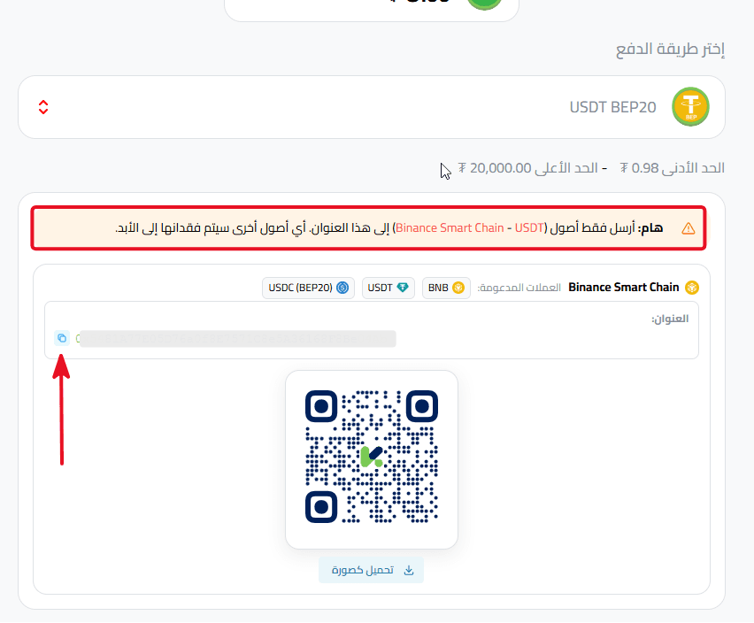 استخدم عنوان الإيداع للدفع