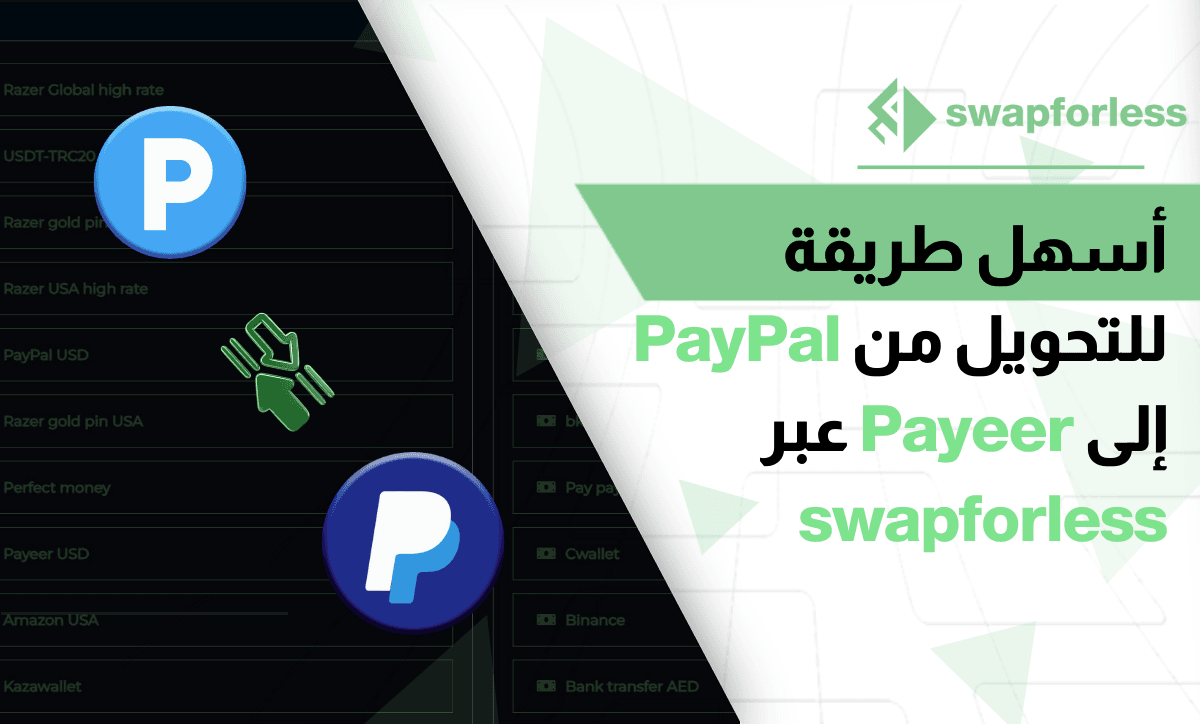 أسهل طريقة للتحويل من PayPal إلى Payeer عبر swapforless