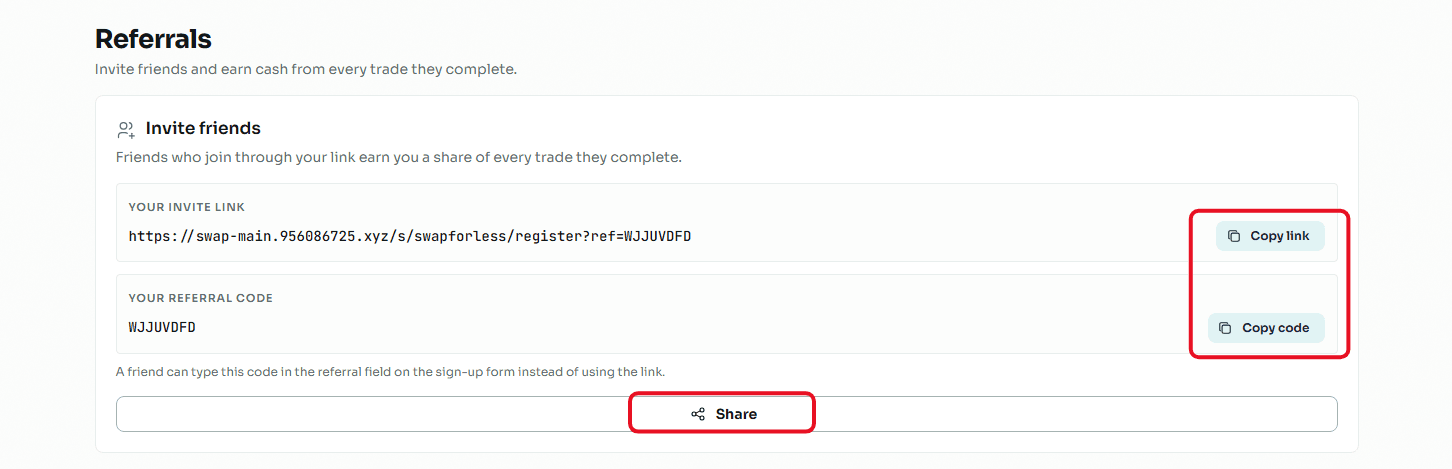 How do you share your link or code?