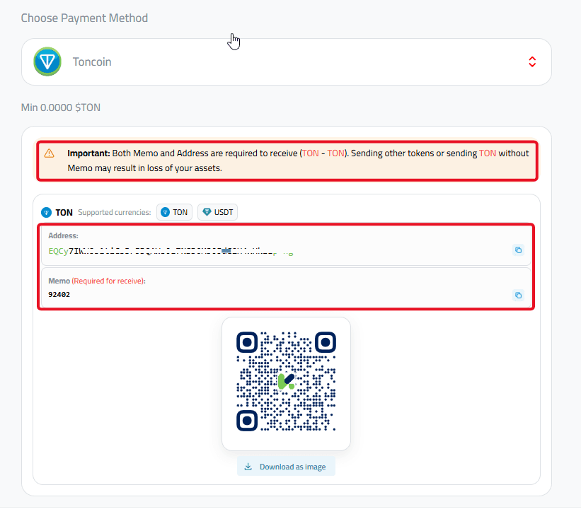 Toncoin address 