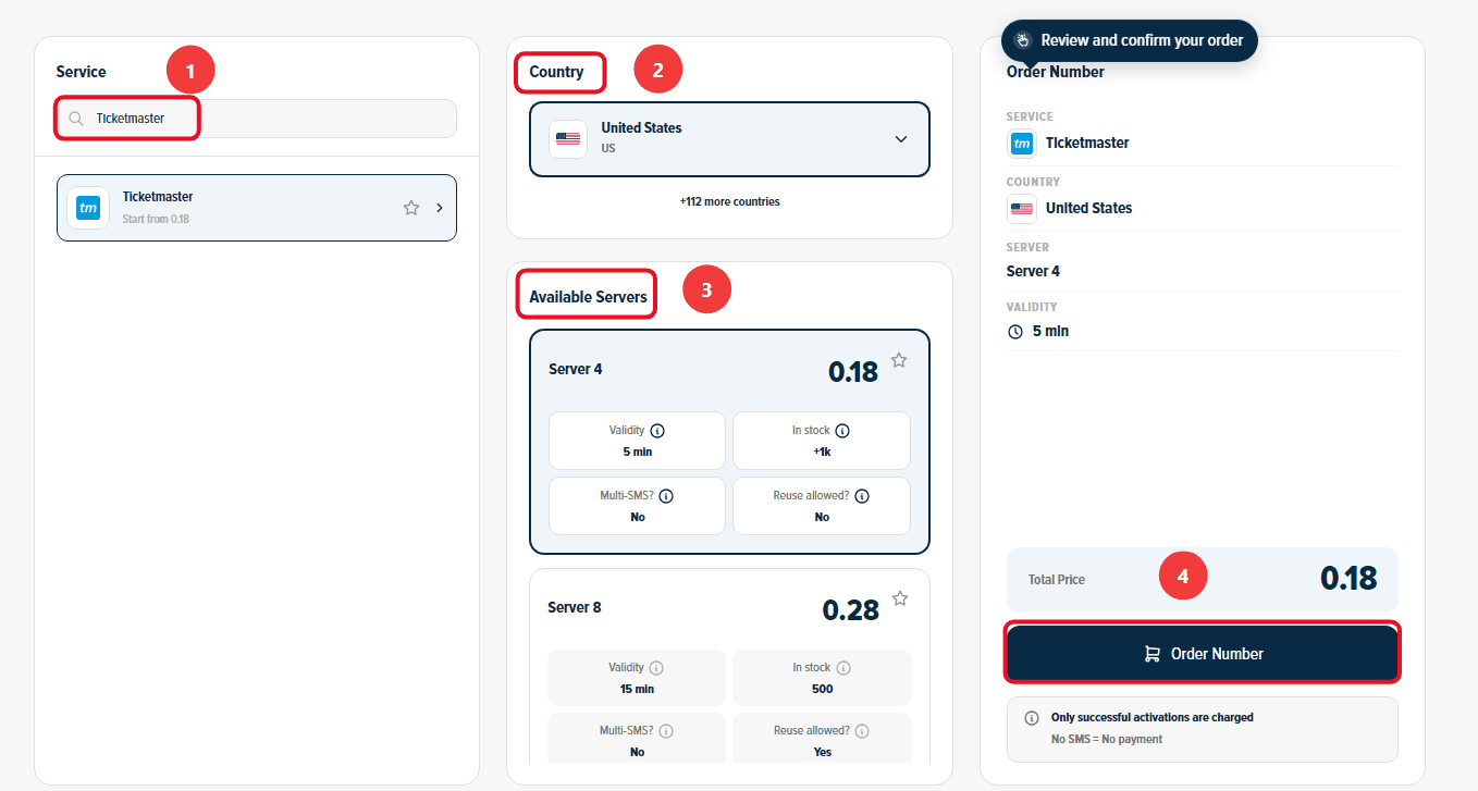 Steps to activate a Ticketmaster account using a US number