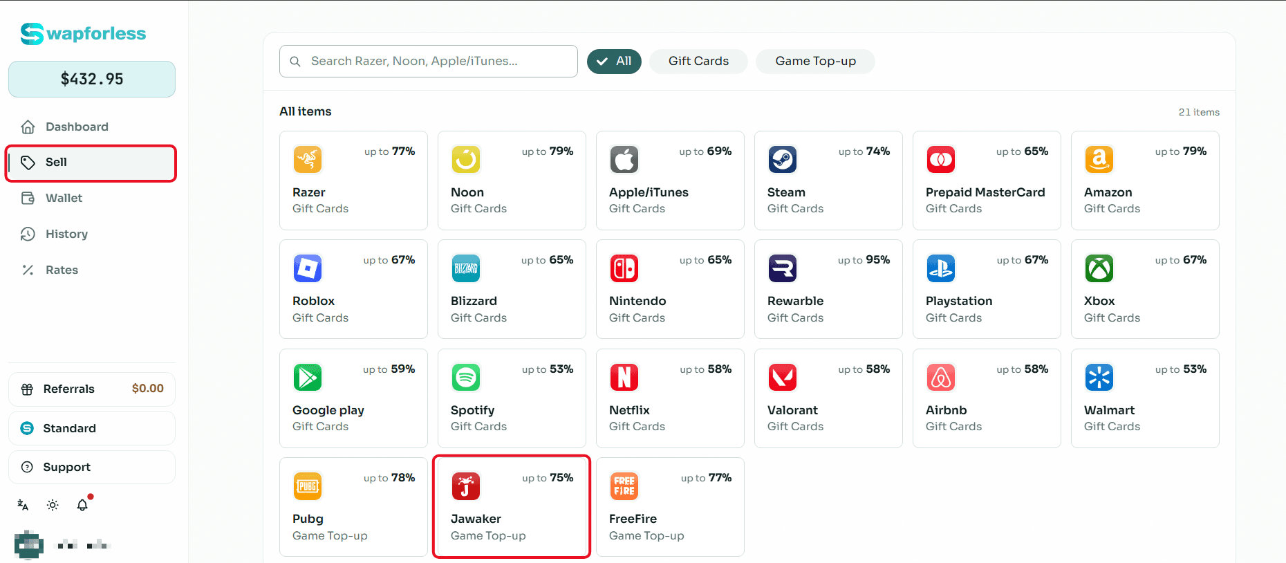Steps to Sell Jawaker Cards on Swapforless