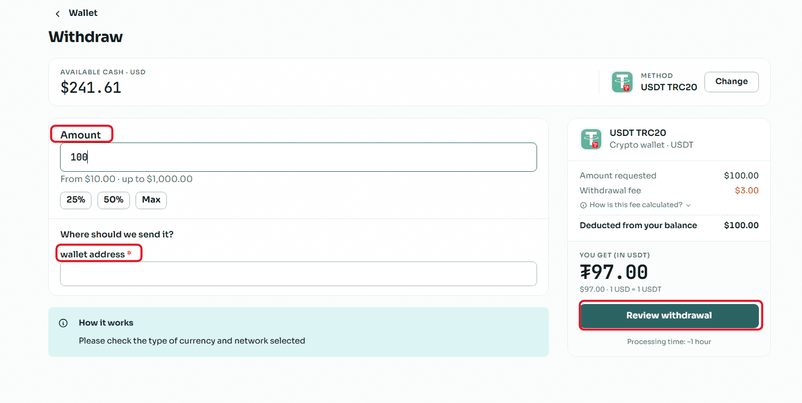 Steps to Withdraw Balance from Swapforless via USDT-TRC20
