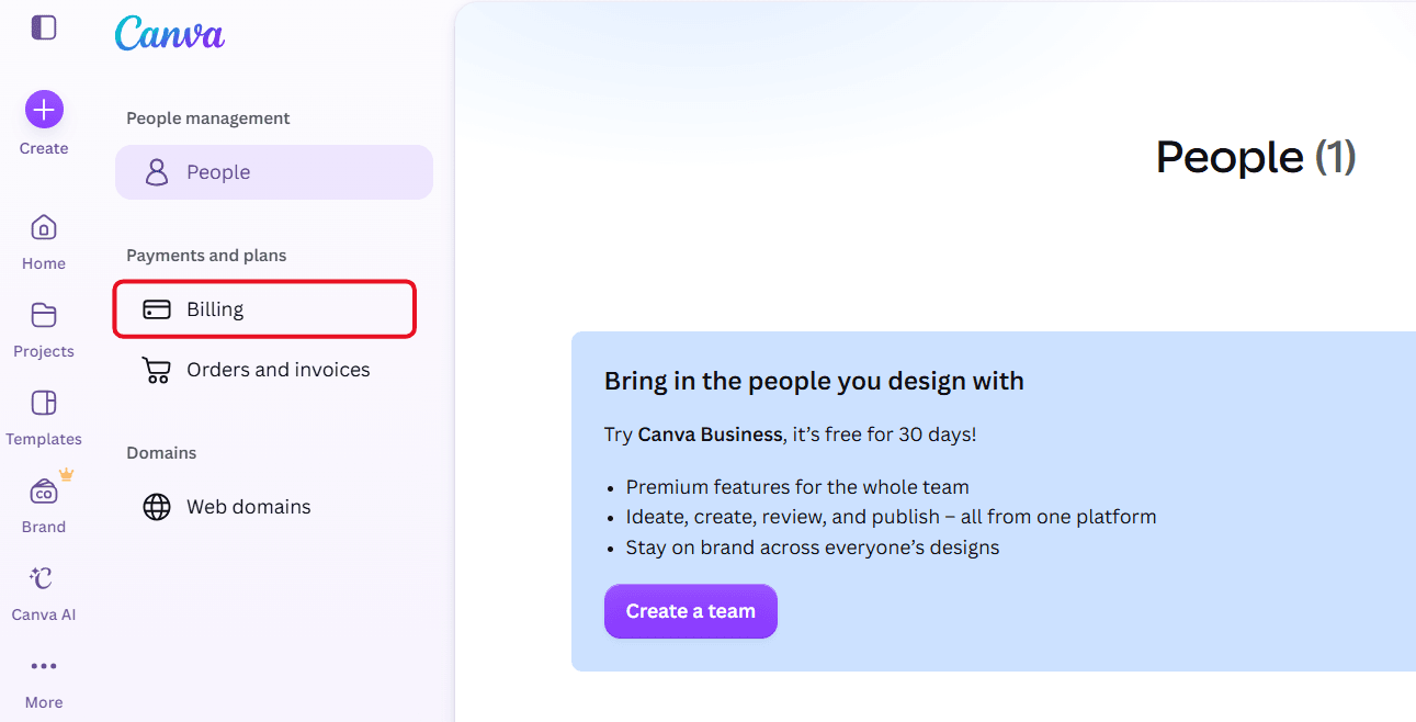Click on Billing