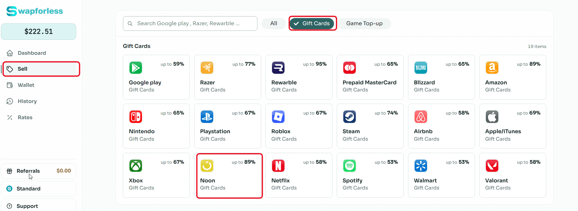 Go to "Sell"