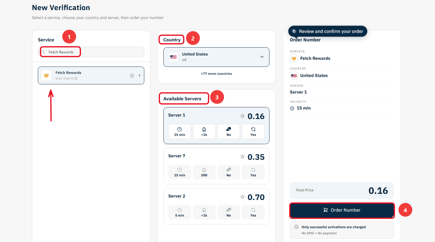 Steps to activate a Fetch Rewards account using a US number