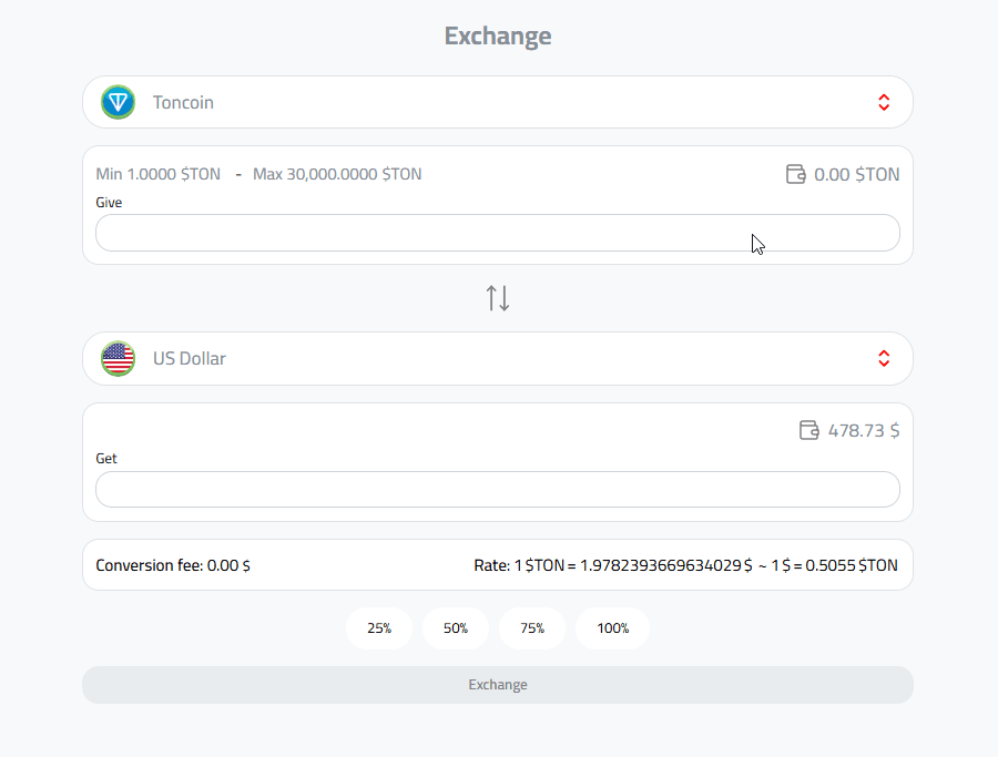 Exchange Toncoin to USD