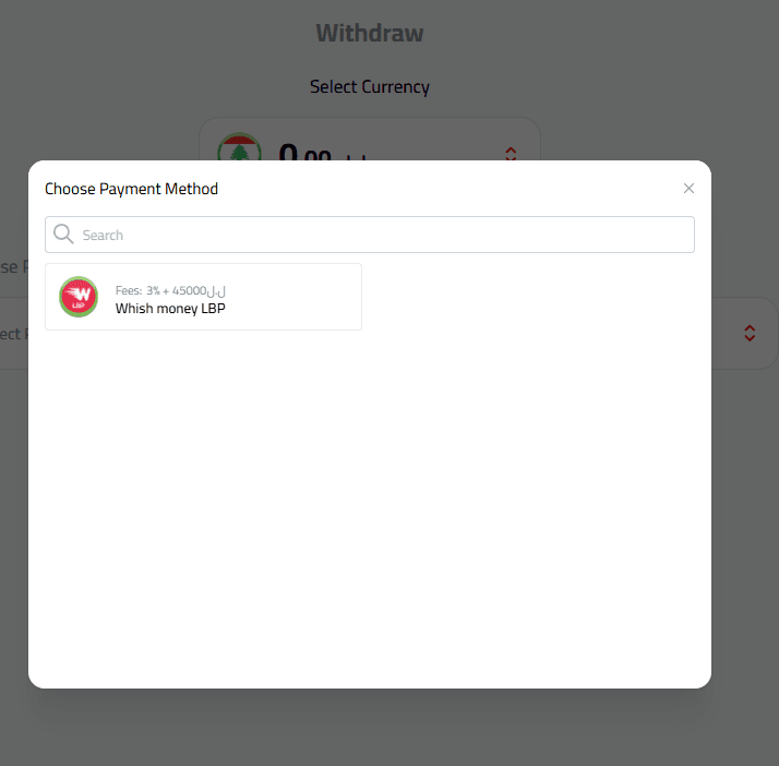 Select the withdrawal method
