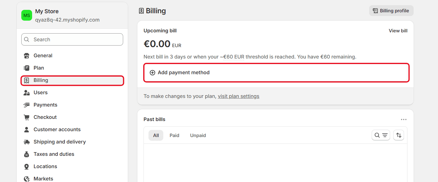 Activating Billing Parameters Inside Shopify