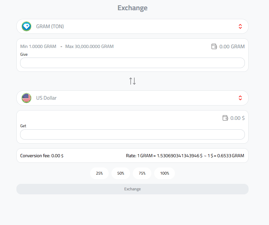 Exchange Gram coin to USD