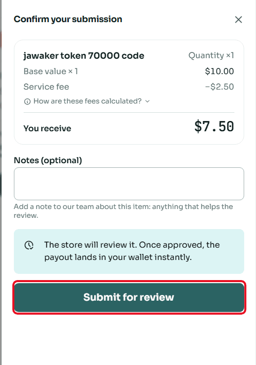 Review and confirm sale