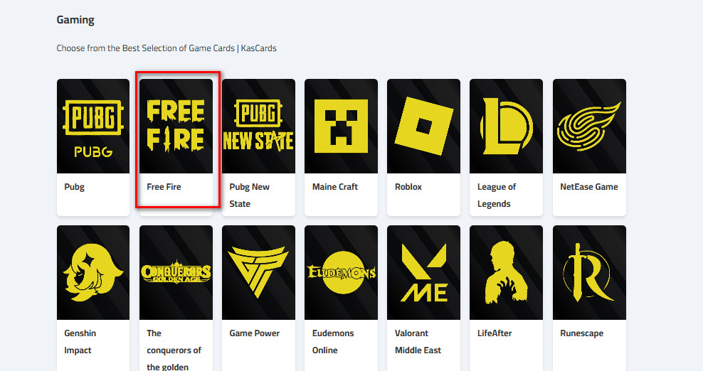 How to buy Free Fire cards from kascards?