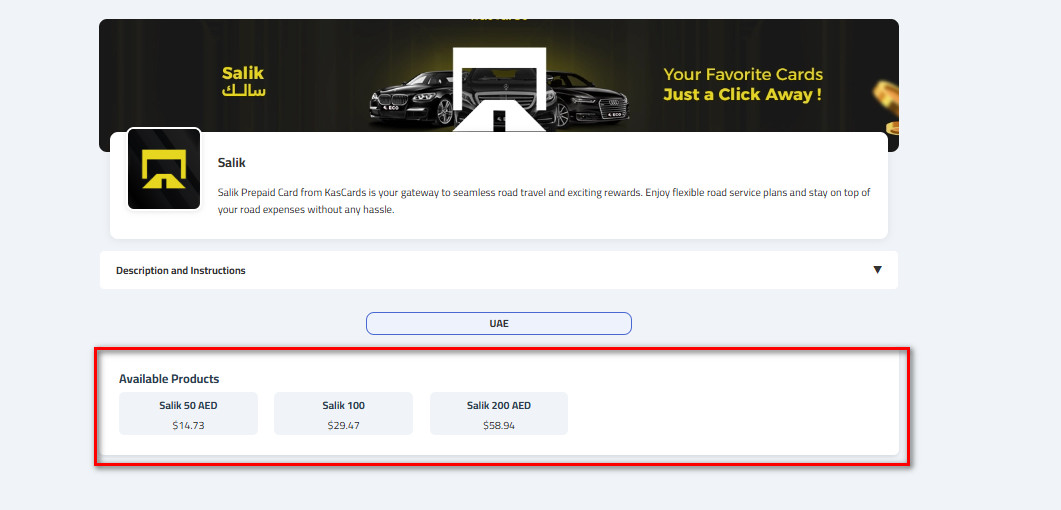 Purchasing Salik Cards from kascards