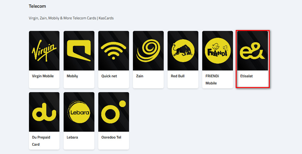 How to buy Etisalat cards from Kascards