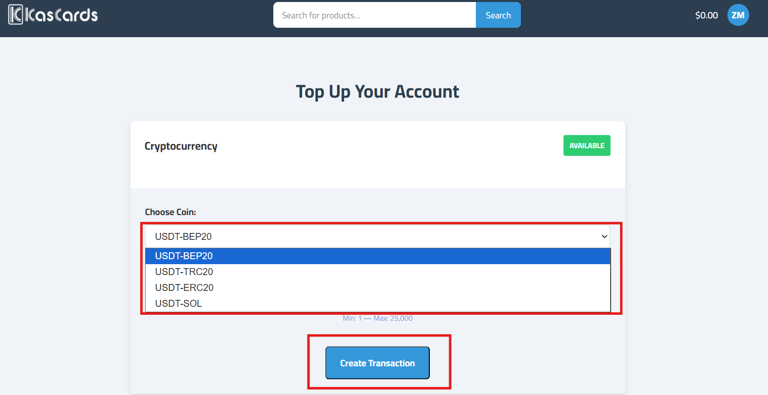 How to Buy Gift Cards with USDT from Kascards?