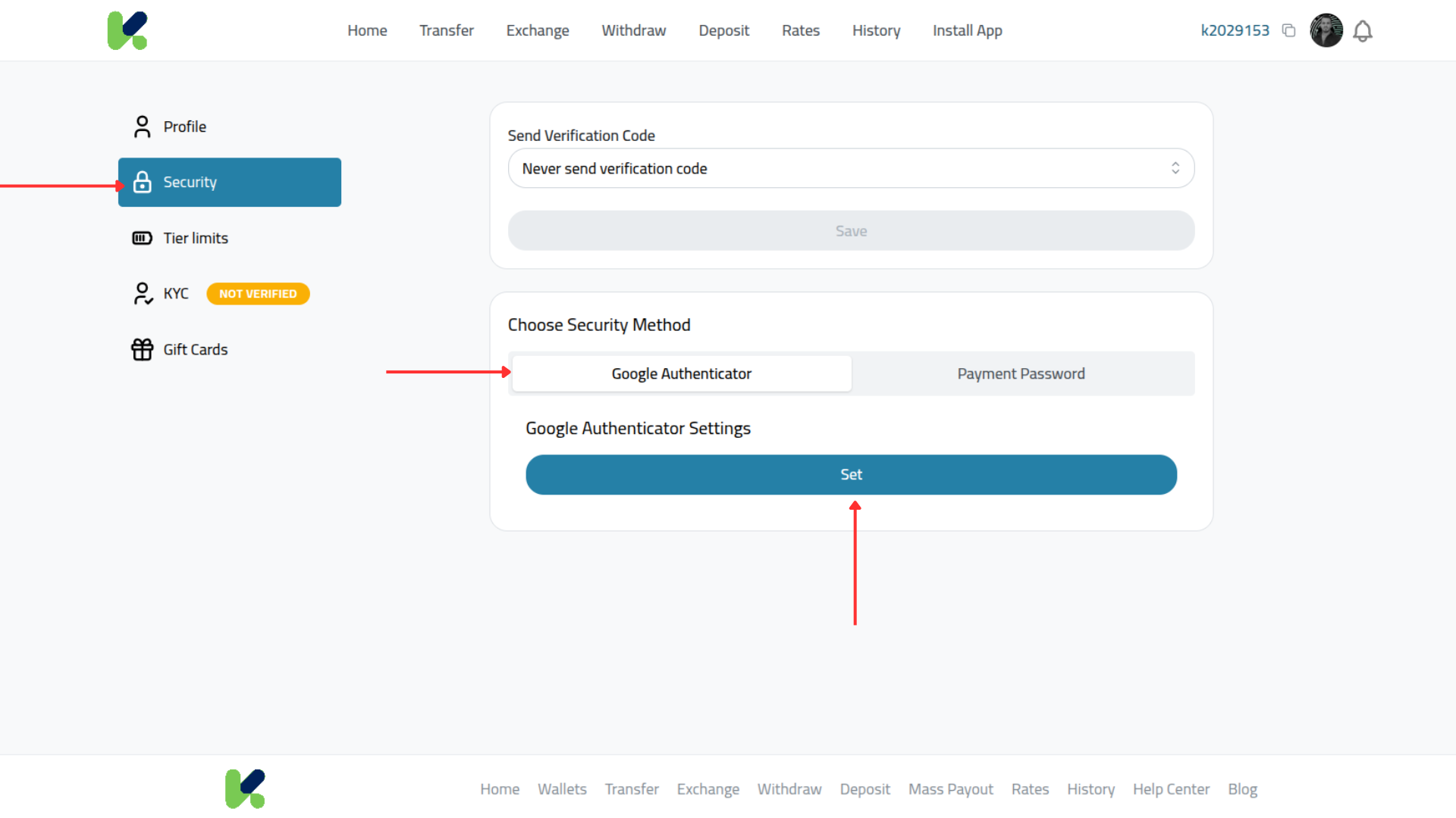 Choose Security Method