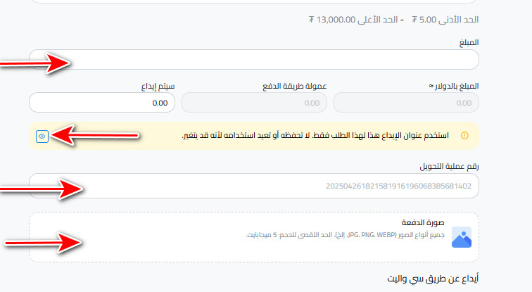 إيداع USDT عبر Cwallet