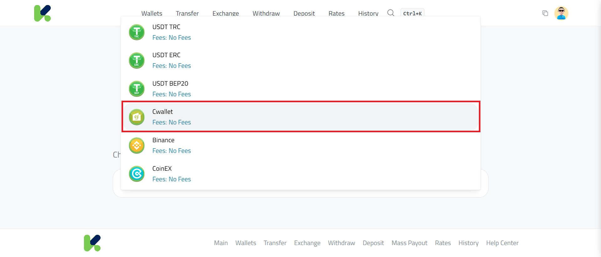 Steps to Send USDT from Cwallet to CoinEX via Kazawallet