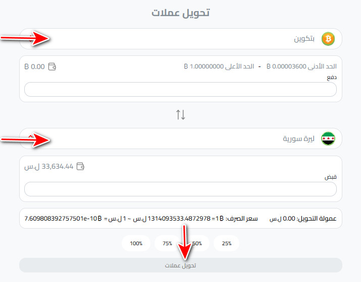 تحويل البيتكوين إلى ليرة