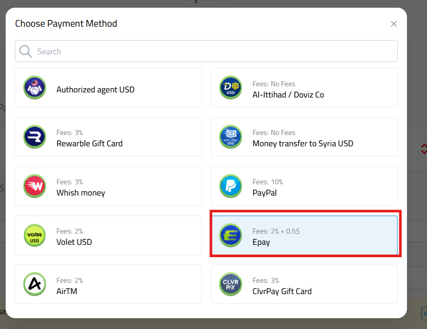 Deposit USD via Epay