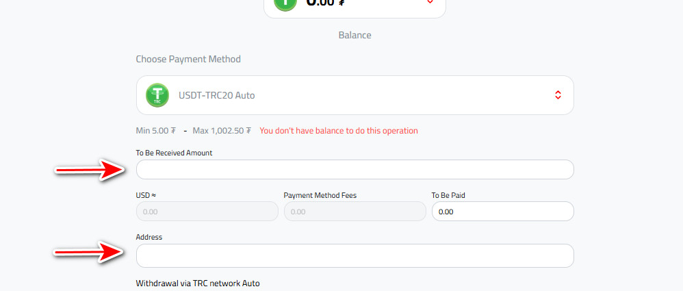 Withdraw USDT to USDT-TRC20