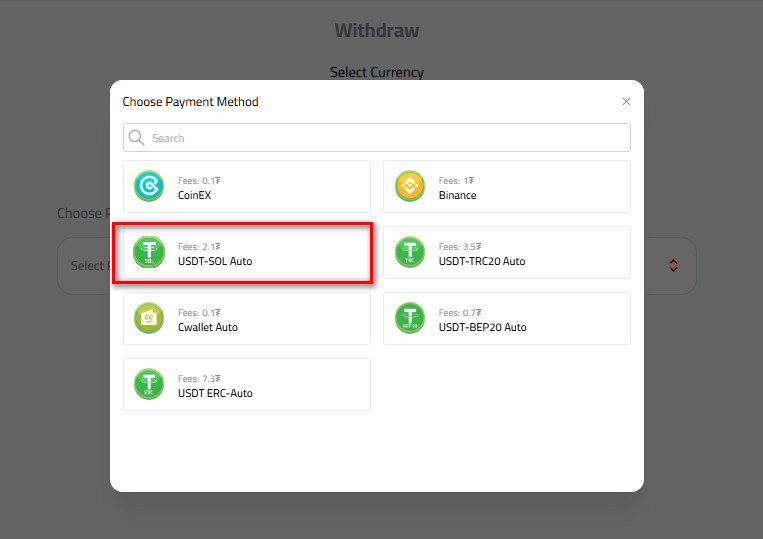 Steps to withdraw USDT to USDT-SOL in Kazawallet: