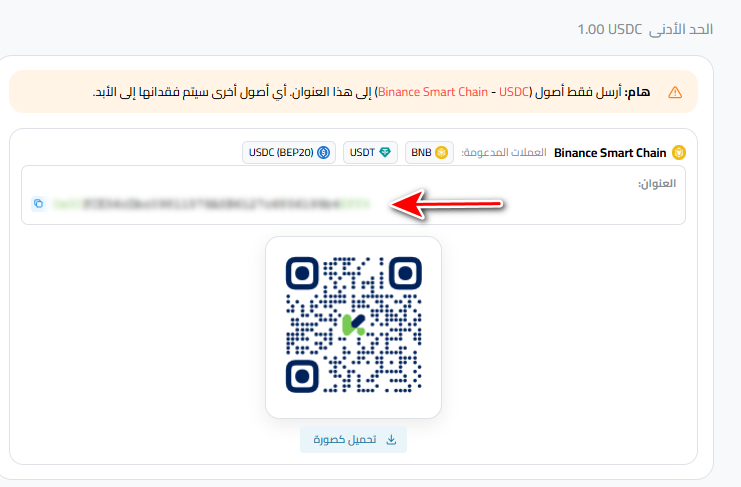 خطوات إيداع USDC عبر USDC-BEP20 في كذاواليت