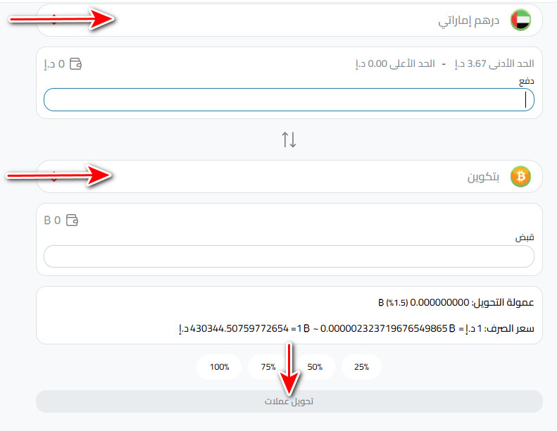 خطوات شراء البيتكوين في الإمارات خطوة بخطوة: التحويل إلى بيتكوين