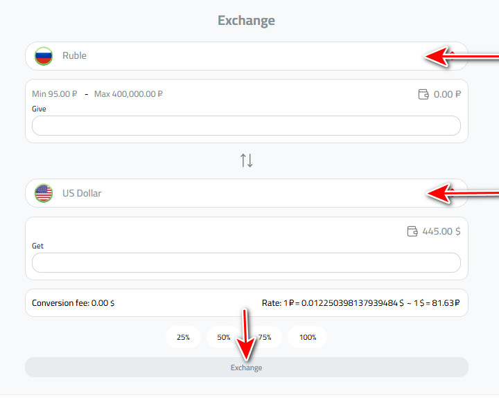 Exchange Ruble to USD
