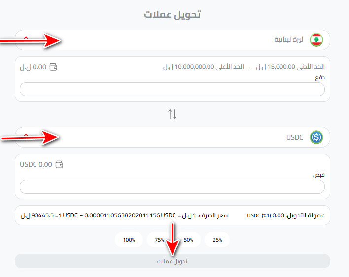 شراء USDC في لبنان