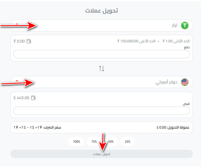 تحويل USDT إلى دولار