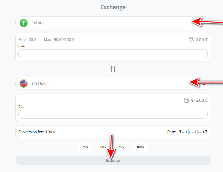 Exchange USDT to USD