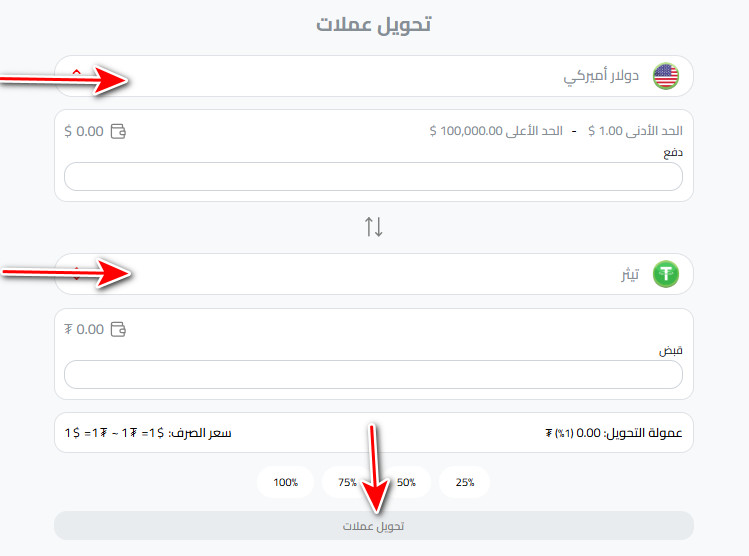 من دولار إلى USDT