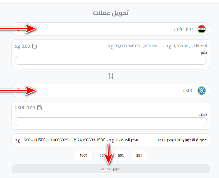 تحويل الدينار العراقي إلى USDC