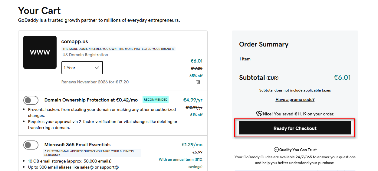 شراء دومين من GoDaddy باستخدام الكريبتو
