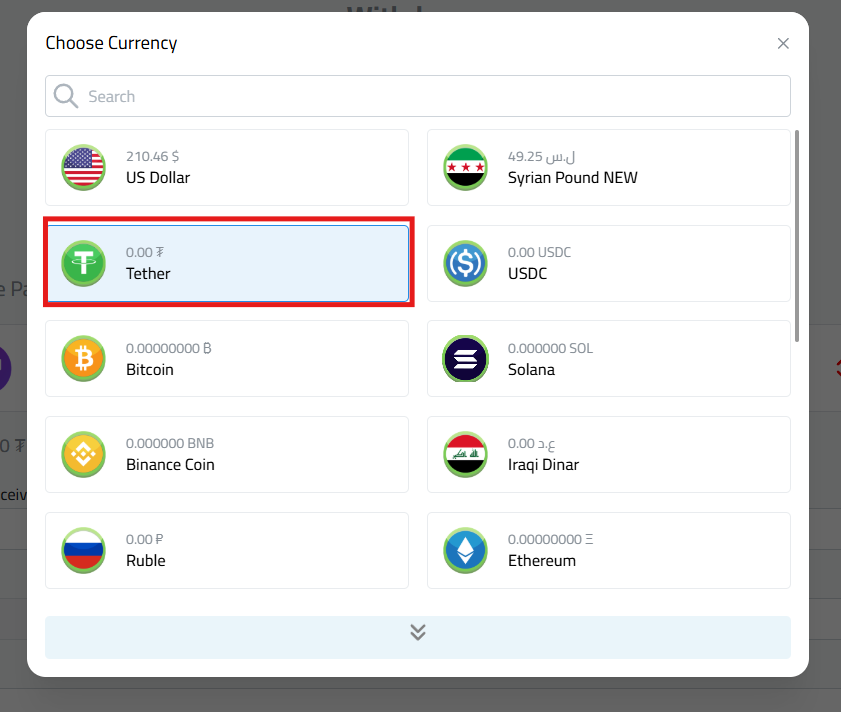 Choose USDT