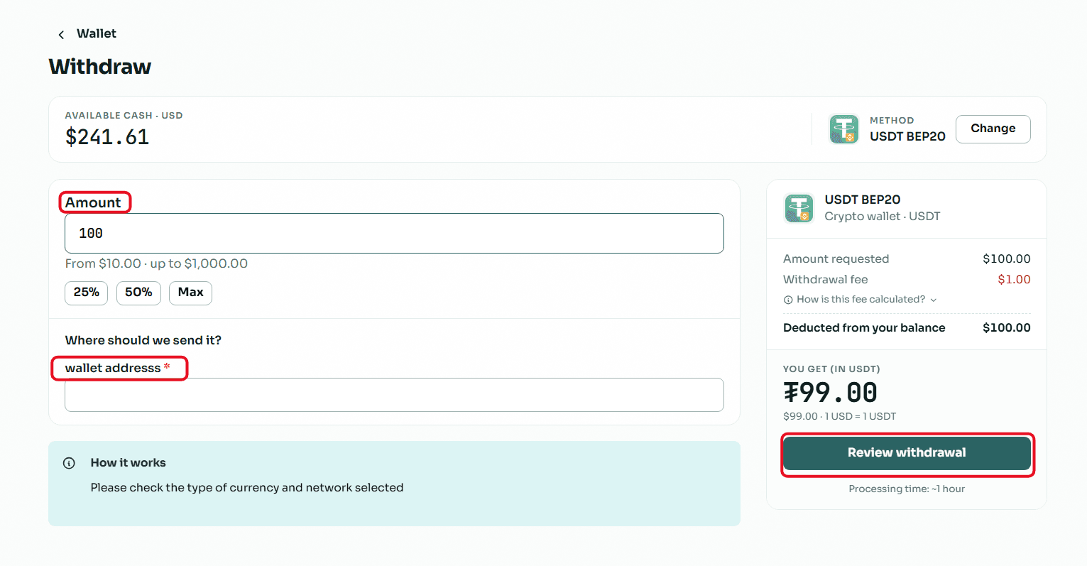Steps to Withdraw Balance from Swapforless via USDT-BEP20