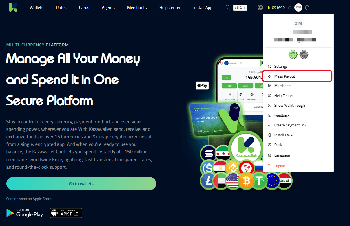 on the “Mass Payments” option