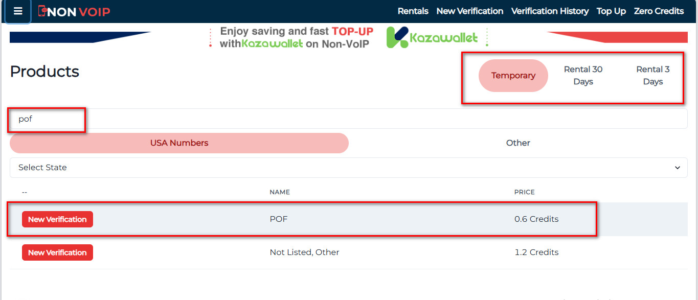 Activating POF with Non-VoIP Numbers