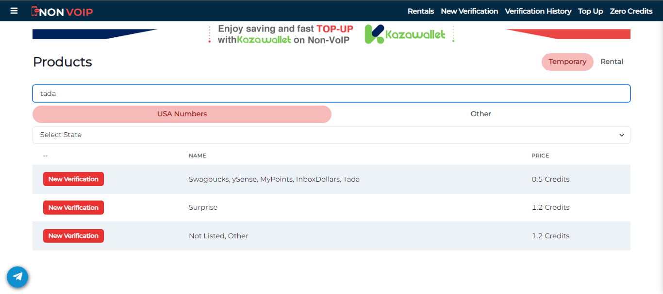 تفعيل حساب Tada باستخدام أرقام من Non-VoIP