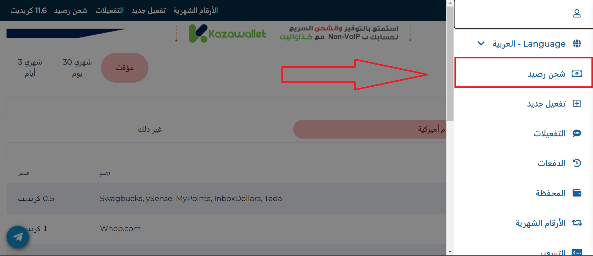 خطوات شحن رصيد حسابك Non-VoIP باستخدام بايير