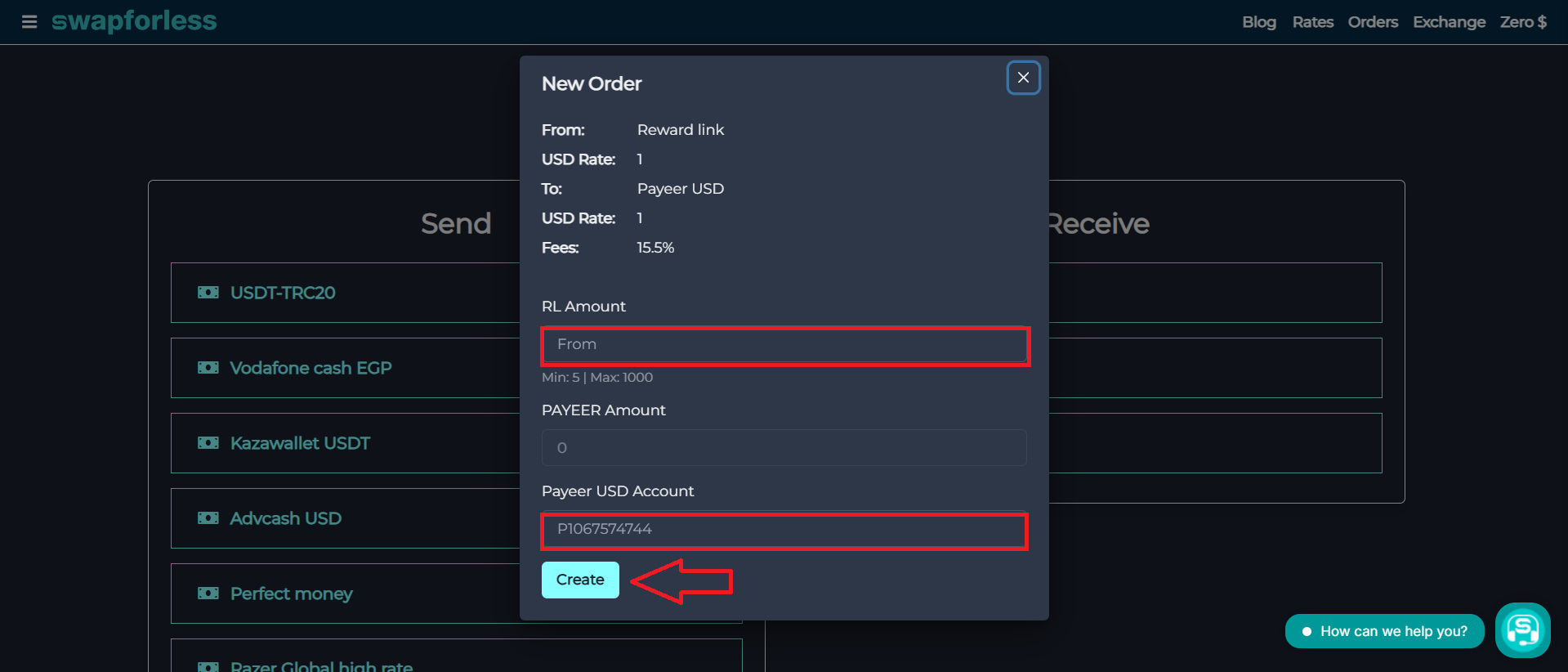 How to exchange Reward link balance to Payeer through the swapforless website
