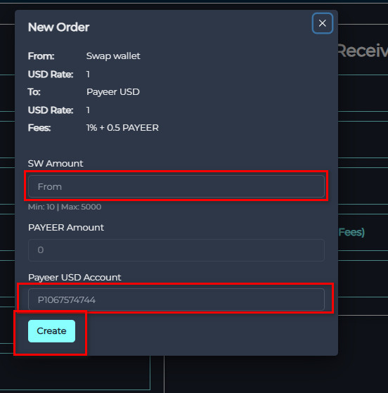 exchange Swap wallet balance to Payeer
