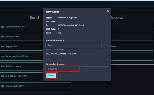 طريقة اختيار تحويل بطاقات ريزر إلى USDT عبر موقع سواب فورلس 