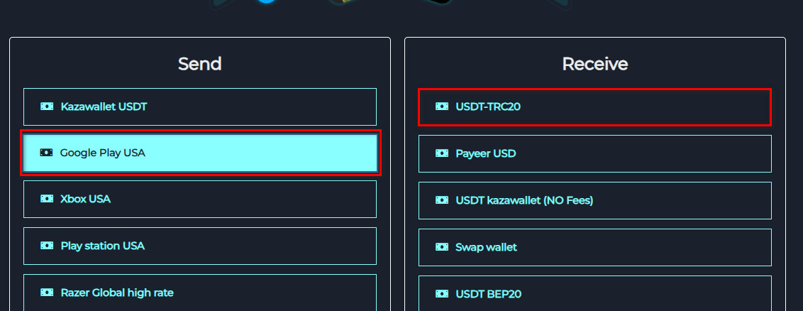 Steps to Exchange Balance from Google Play to USDT-TRC20: