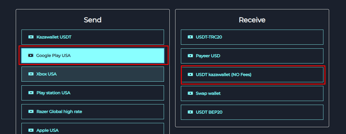Steps to Exchange Google Play Balance to USDT Kazawallet via Swapforless