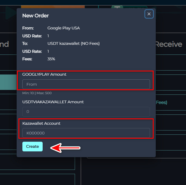 Steps to Exchange Google Play Balance to USDT Kazawallet via Swapforless