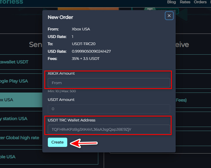 Steps to Exchange Xbox USA Balance to USDT-TRC20 via Swapforless