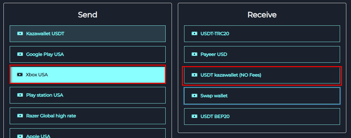 How to Exchange balance from Xbox USA to USDT via Kazawallet on Swapforless