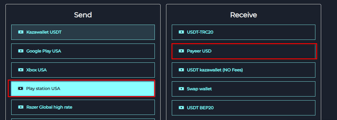Steps to Exchange balance from PlayStation USA to Payeer USD via Swapforless
